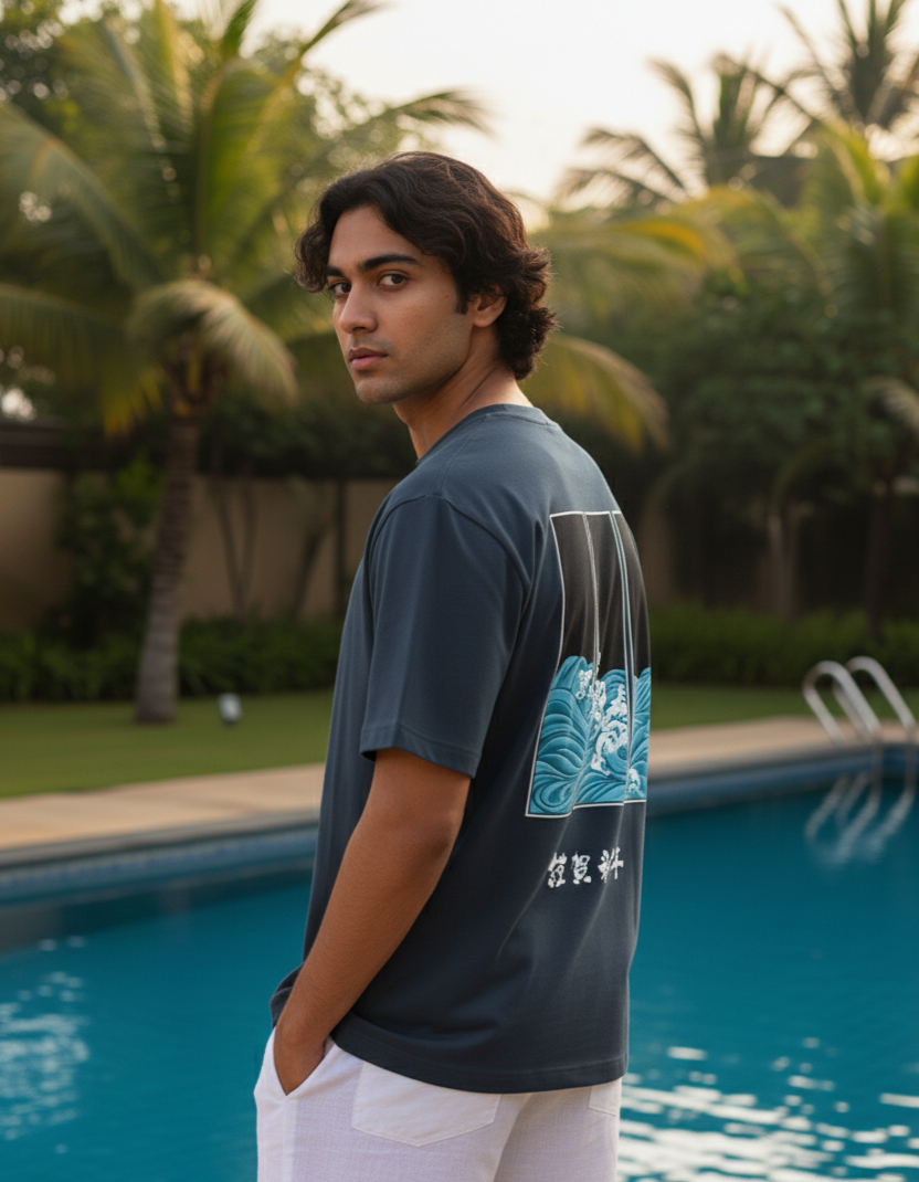 Waves - Unisex Oversized Standard T-Shirt | Aesthetic Graphic on 180 GSM Cotton