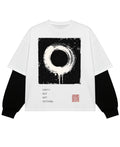White With Black Sleeve Oversized Tee Front Design