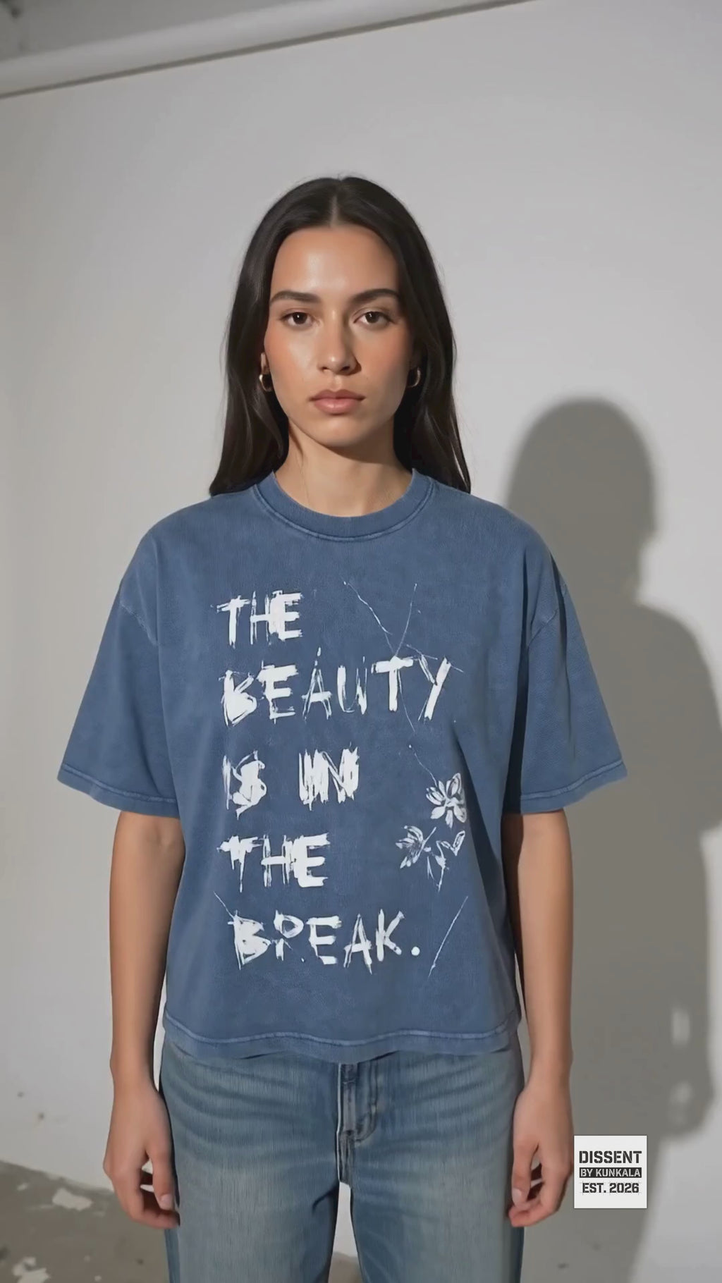 Dissent Originals | Beauty Is In The Break | Premium 240 GSM Boxy Fit Graphic T-Shirt | Denim Blue